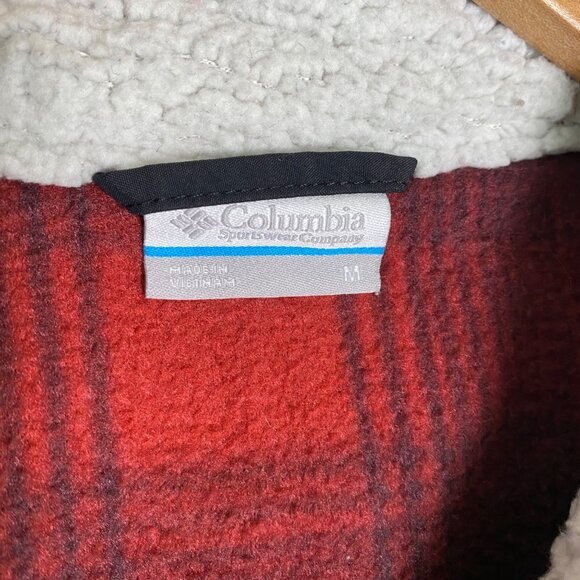 Columbia Mens Red & Black Plaid Sherpa Lined Fleece Jacket‎ Size M - Picture 3 of 9